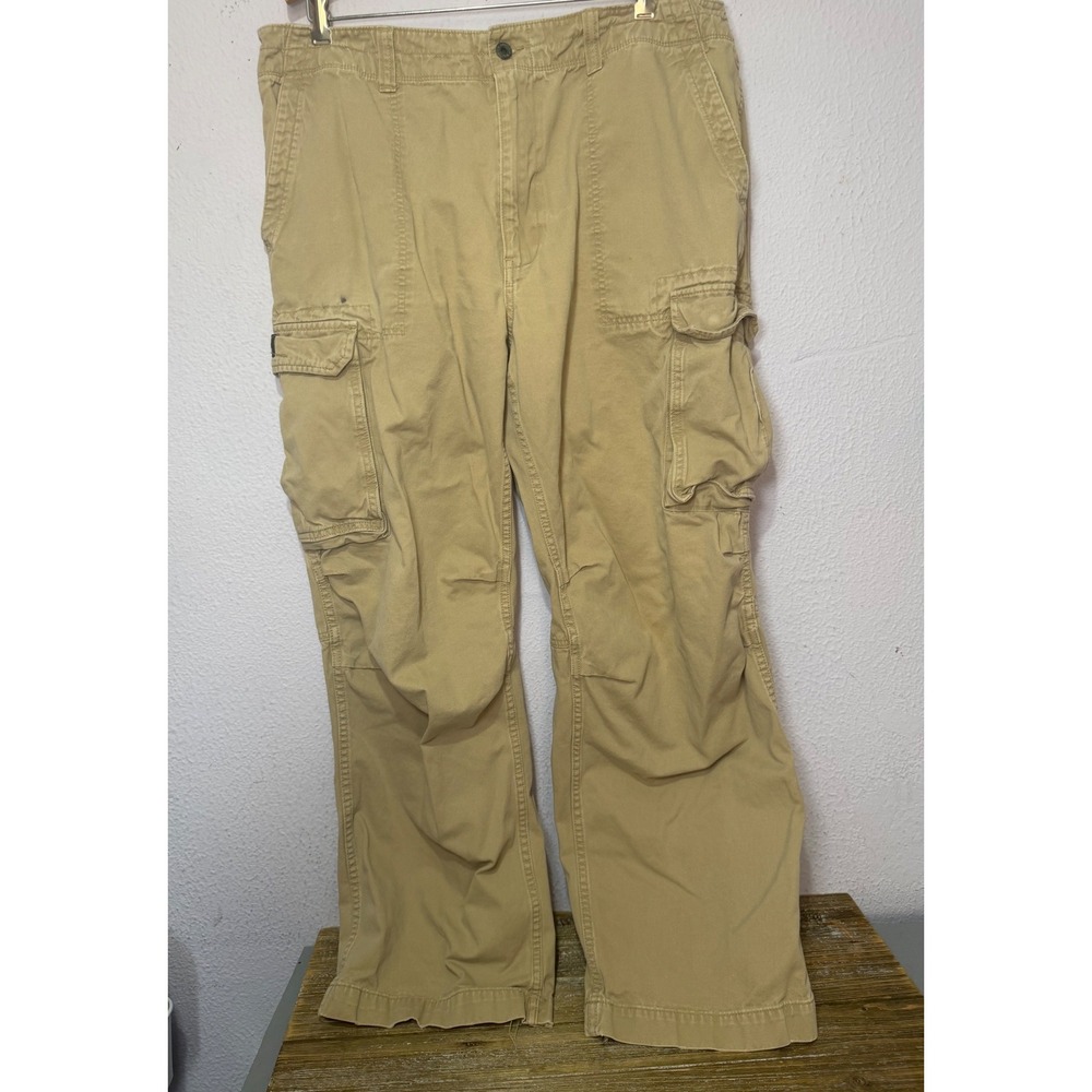 Polo Ralph Lauren Mens Khaki Cargo Pants Tan Minimalist Distressed Casual 40x32
